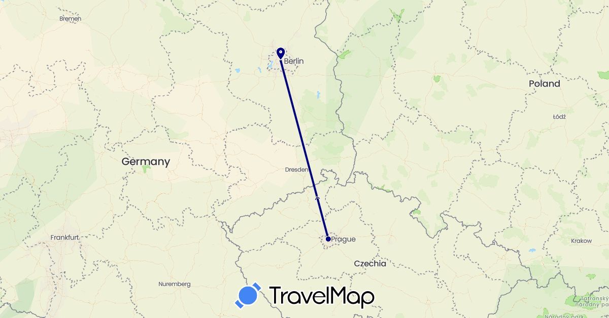 TravelMap itinerary: driving in Czech Republic, Germany (Europe)